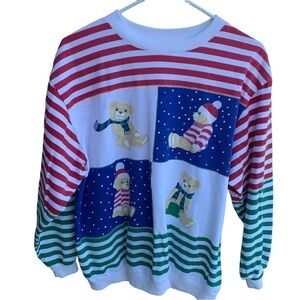 Vintage Crewneck Sweatshirt Christmas Bears Stripes Size Large